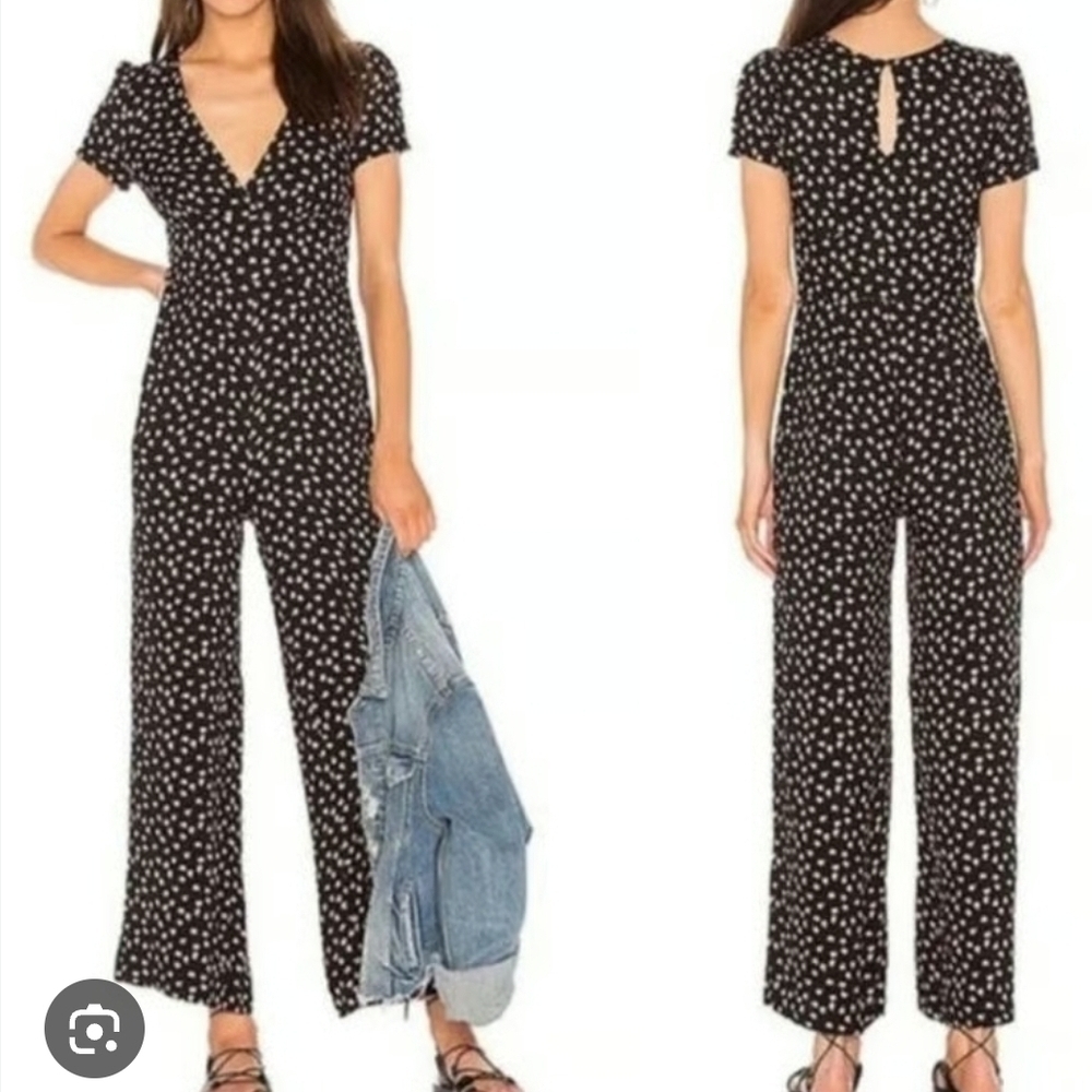 Free People Black and White Patterned Jumpsuit